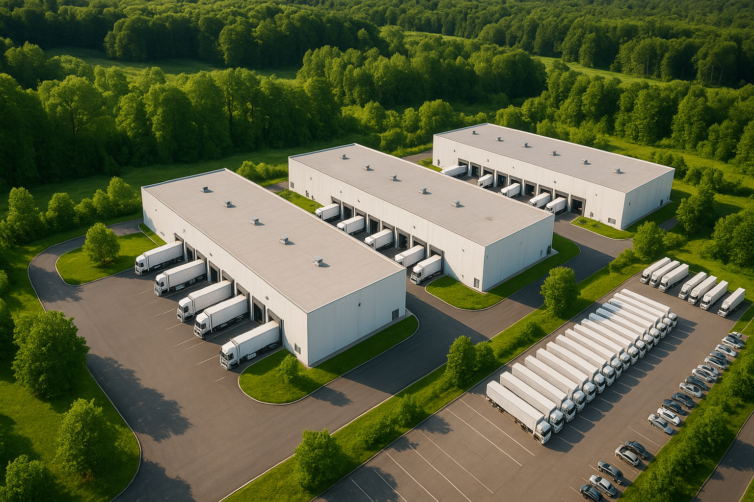 Camiones de reparto listos para la distribución